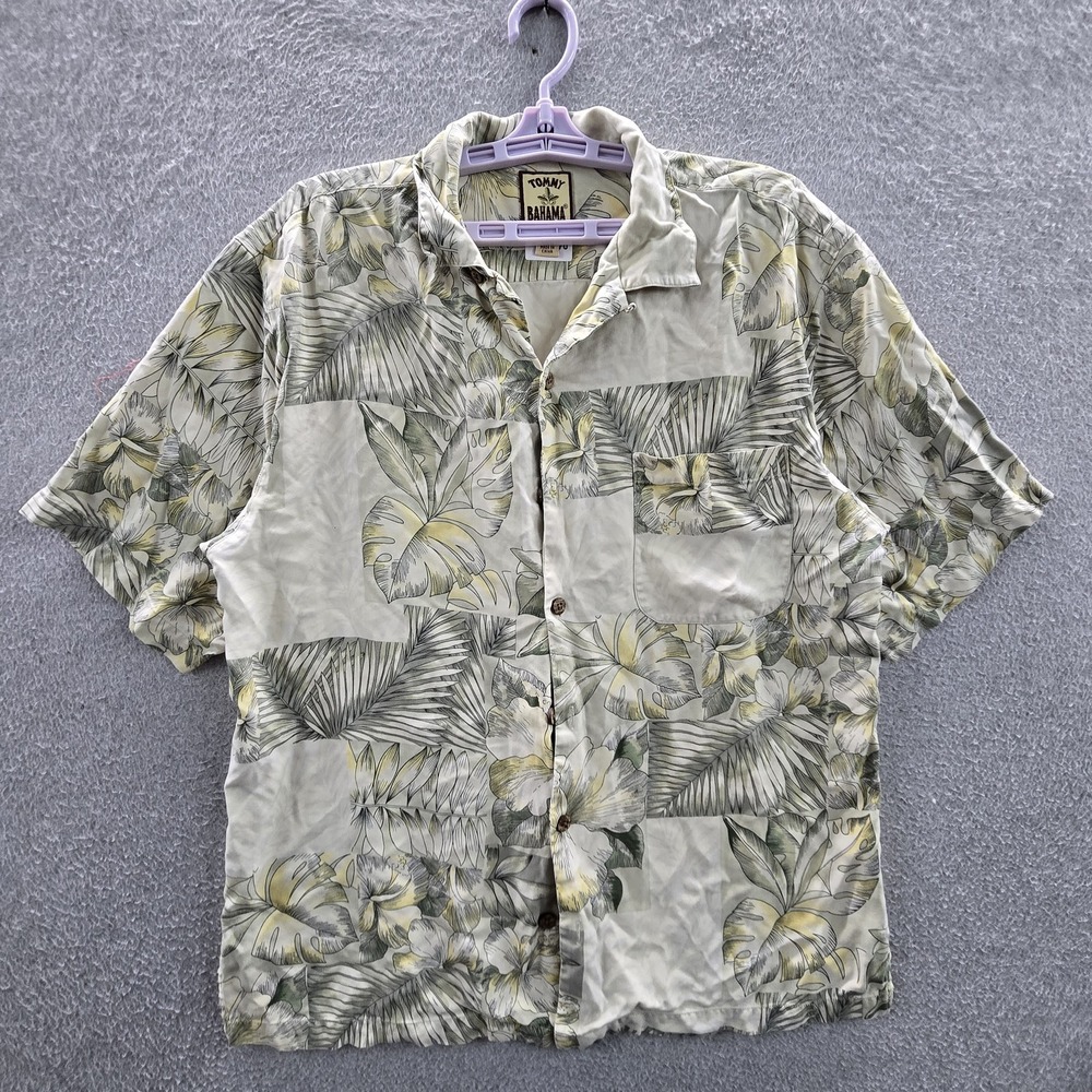 Tommy Bahama Men Button Up Shirt M Silk Floral Hawaiian Shirt Y2K